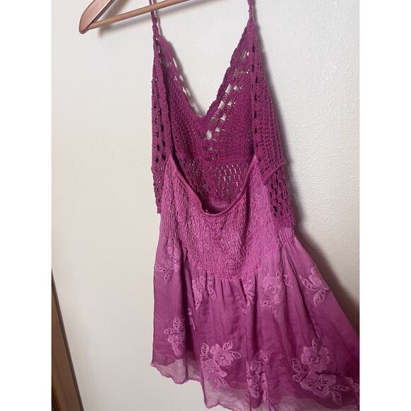 Guess Pink Hailey Crochet Embroidered Halter Top Viscose Silk Women’s Sz Large - Picture 7 of 14
